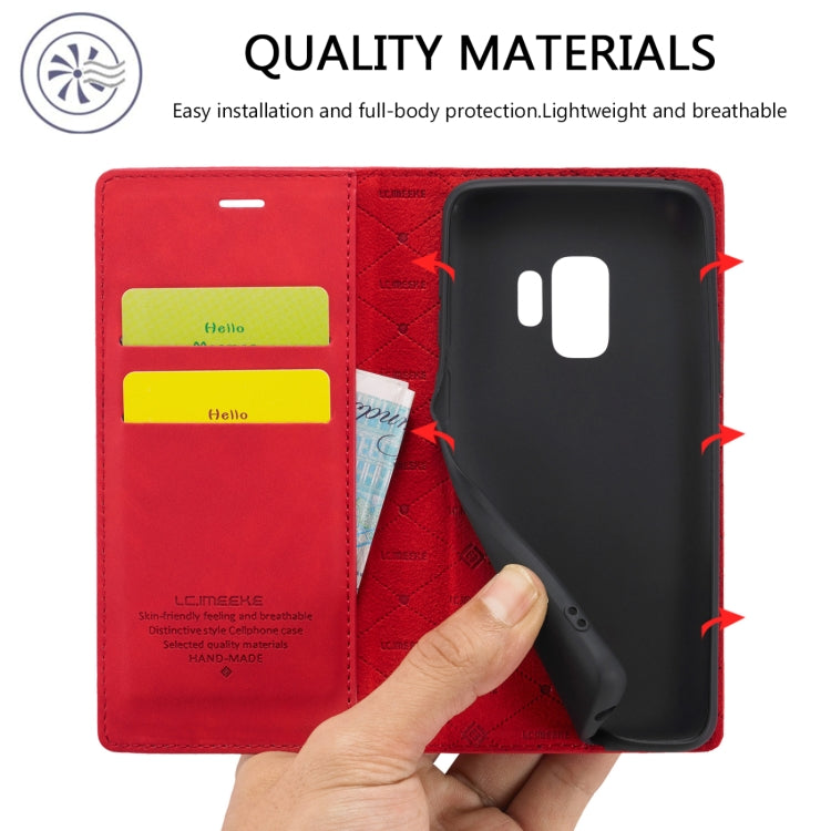 For Samsung Galaxy S9+ LC.IMEEKE Strong Magnetism Ultra-thin Horizontal Flip Shockproof Matte TPU + PU Leather Case with Holder & Card Slots & Wallet(Red) - free shipping - PMC TechLife - Order now!