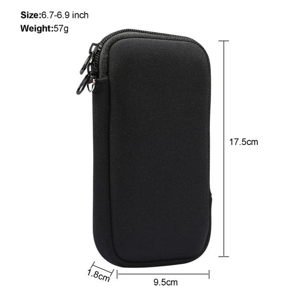Universal Elasticity Zipper Protective Case Storage Bag with Lanyard For 6.7-6.9 inch Smart Phones(Black)