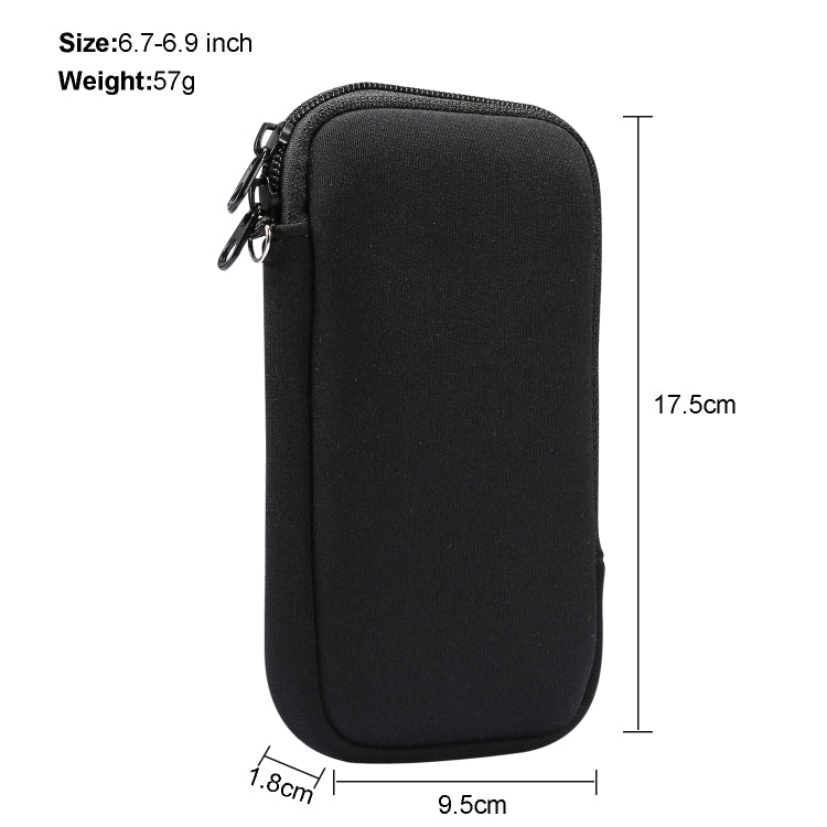 Universal Elasticity Zipper Protective Case Storage Bag with Lanyard For 6.7-6.9 inch Smart Phones(Black)