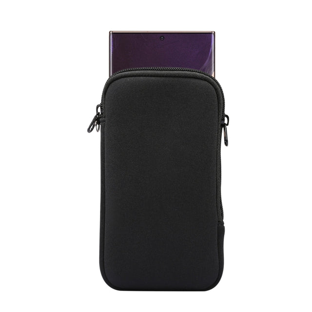 Universal Elasticity Zipper Protective Case Storage Bag with Lanyard For 6.7-6.9 inch Smart Phones(Black)