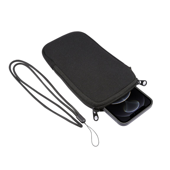 Universal Elasticity Zipper Protective Case Storage Bag with Lanyard For 6.7-6.9 inch Smart Phones(Black)