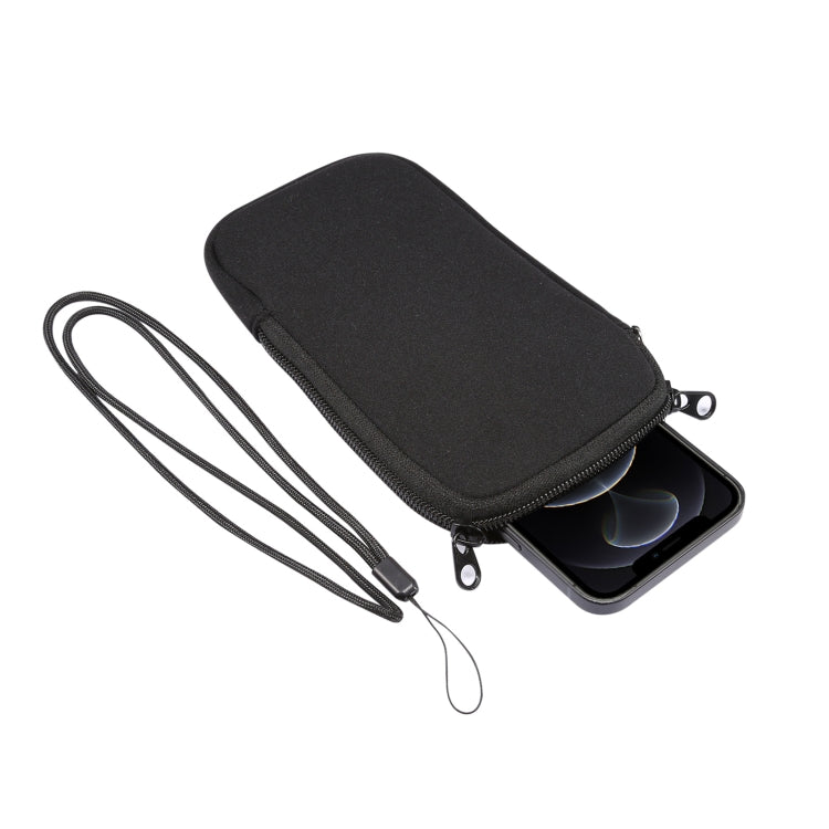 Universal Elasticity Zipper Protective Case Storage Bag with Lanyard For 6.7-6.9 inch Smart Phones(Black)