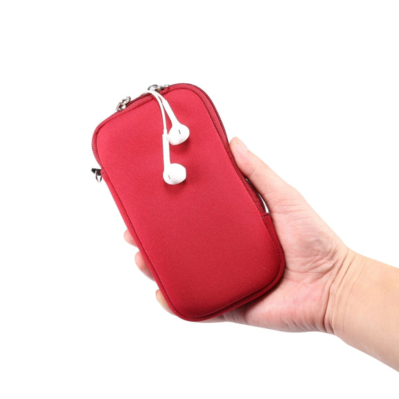 Universal Elasticity Zipper Protective Case Storage Bag with Lanyard For 6.7-6.9 inch Smart Phones(Purplish Red)
