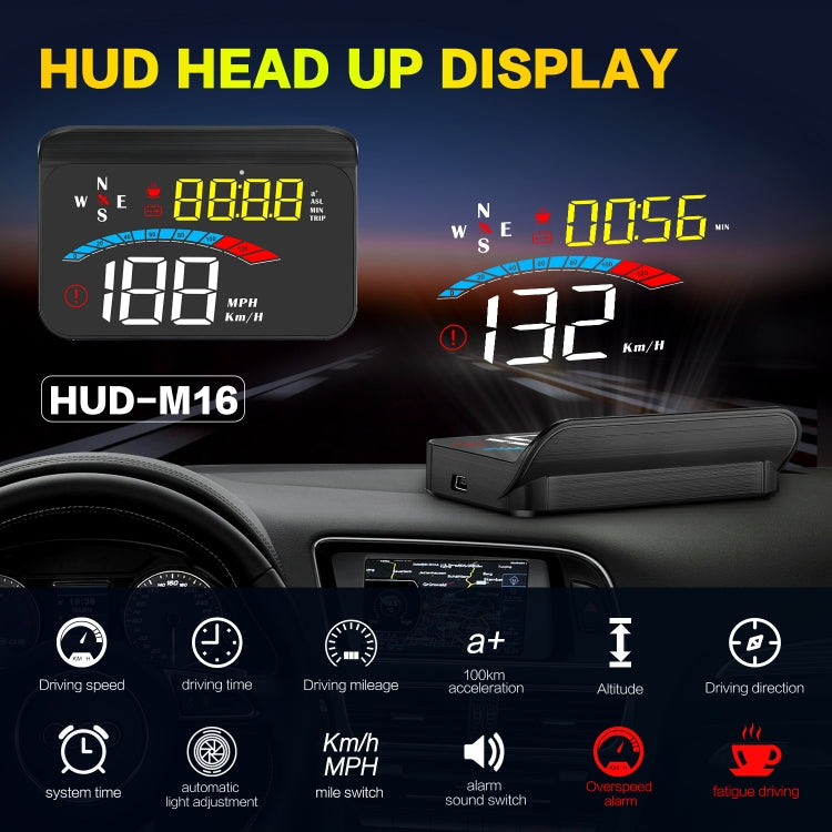 M16 Car HUD Head-up Display GPS Speed Meter Speed / Voltage - Head Up Display System by PMC TechLife | Online Shopping South Africa | PMC TechLife