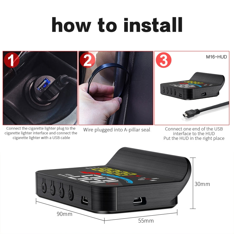 M16 Car HUD Head-up Display GPS Speed Meter Speed / Voltage - Head Up Display System by PMC TechLife | Online Shopping South Africa | PMC TechLife