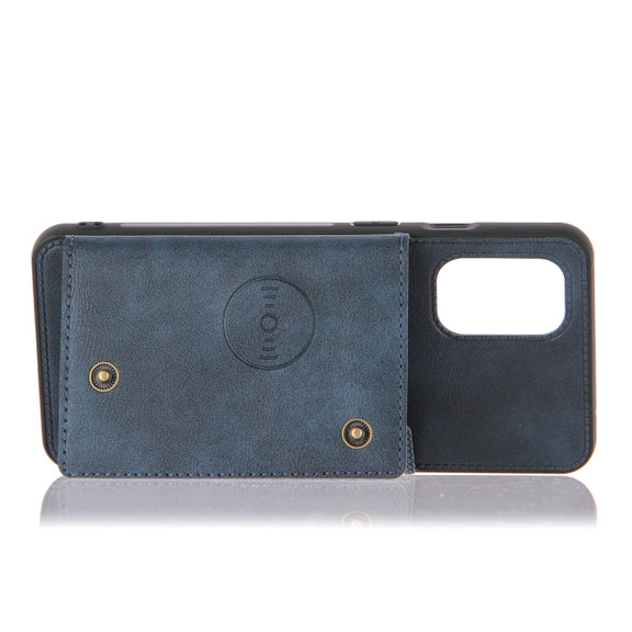 For OnePlus 8T Double Buckle PU + TPU Shockproof Magnetic Protective Case with Card Slots & Holder(Blue)