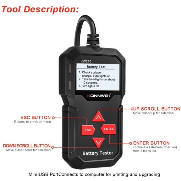 KONNWEI KW210 Car Battery Test Battery Capacity Resistance Battery Detector