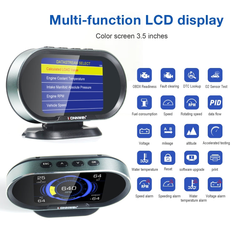 KONNWEI KW206 2 in 1 OBDII / EOBD12V Car Fault Scanner + 3.5 inch LCD Monitor - free shipping - PMC Jewellery - Order now!