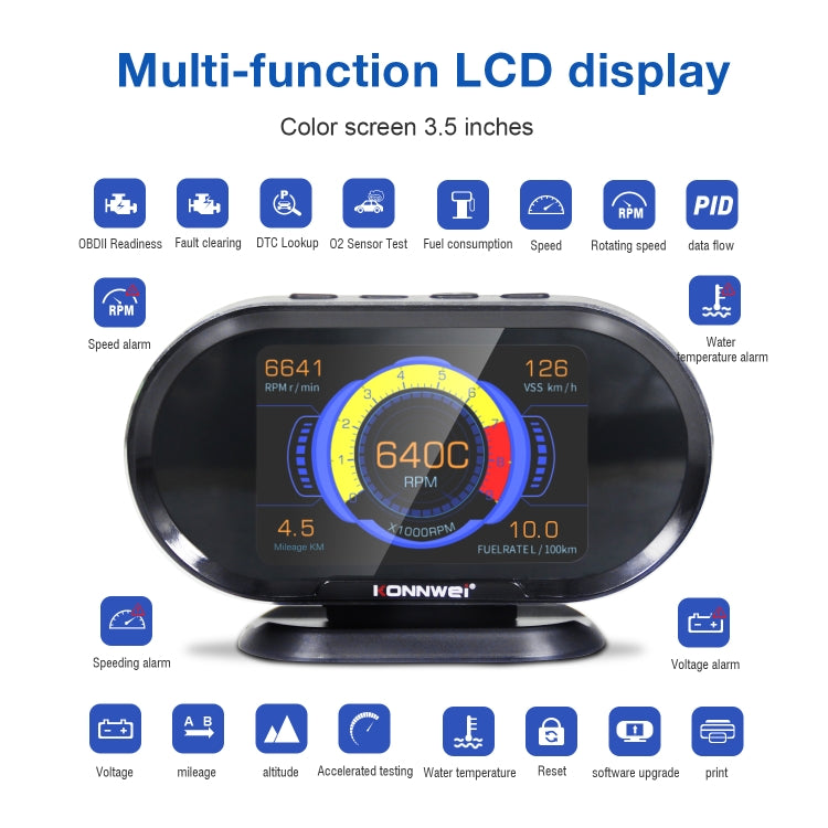 KONNWEI KW206 2 in 1 OBDII / EOBD12V Car Fault Scanner + 3.5 inch LCD Monitor - free shipping - PMC Jewellery - Order now!