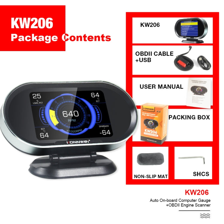 KONNWEI KW206 2 in 1 OBDII / EOBD12V Car Fault Scanner + 3.5 inch LCD Monitor - free shipping - PMC Jewellery - Order now!