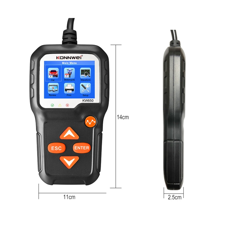 KONNWEI KW650 6V- 12V Car Motorcycle Battery Lawn Mower Detector with 2.4 inch Color Display & Waveform Graph - free shipping - PMC TechLife - Order now!