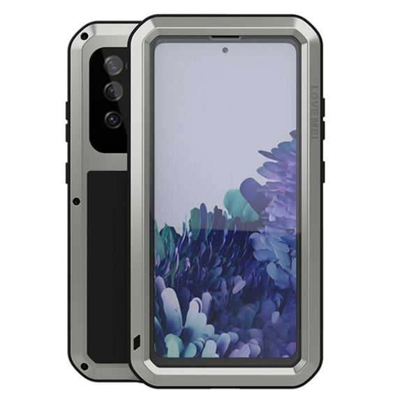 For Samsung Galaxy S20 FE LOVE MEI Metal Shockproof Water-resistant Dustproof Protective Case with Glass(Silver)