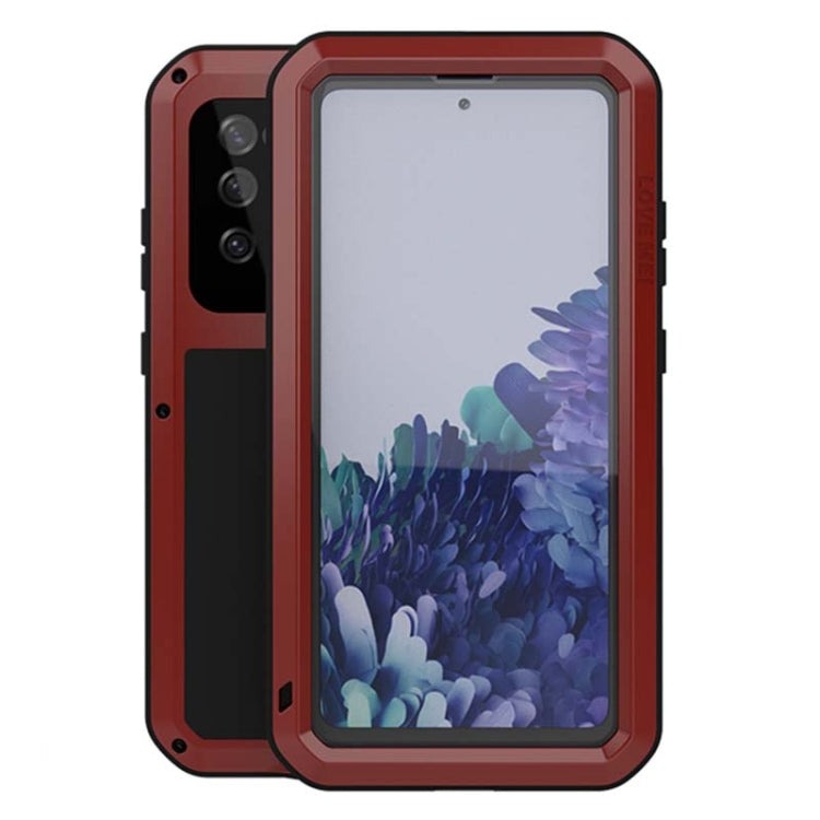 For Samsung Galaxy S20 FE LOVE MEI Metal Shockproof Water-resistant Dustproof Protective Case with Glass(Red)