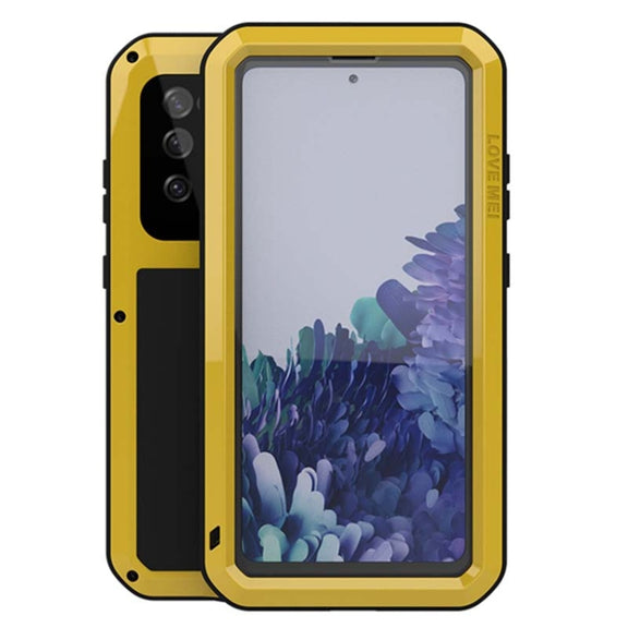 For Samsung Galaxy S20 FE LOVE MEI Metal Shockproof Water-resistant Dustproof Protective Case with Glass(Yellow)