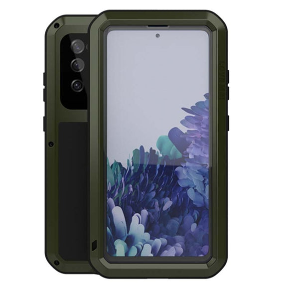 For Samsung Galaxy S20 FE LOVE MEI Metal Shockproof Water-resistant Dustproof Protective Case with Glass(Army Green)