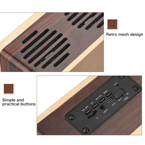 D70 QI Standard Subwoofer Wooden Bluetooth 4.2 Speaker, Support TF Card & 3.5mm AUX Brown