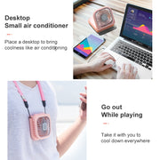 F20 Electroplating Handheld Fan Portable Desktop Folding Mute USB Hanging Neck Fan (Pink)