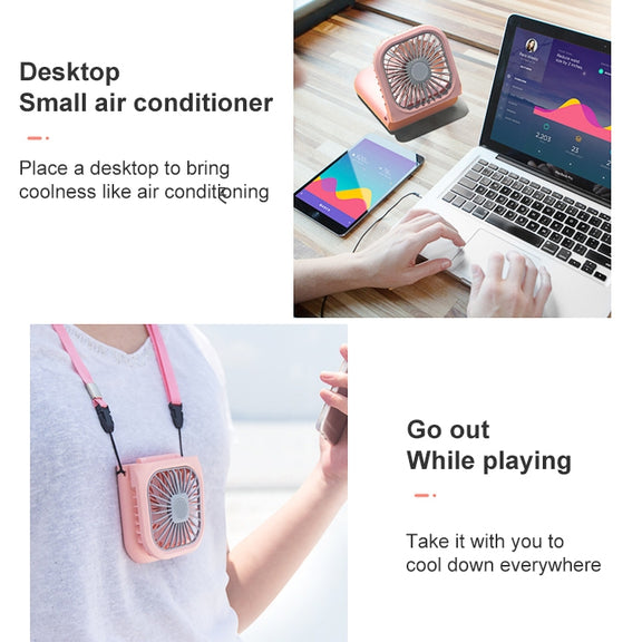 F20 Electroplating Handheld Fan Portable Desktop Folding Mute USB Hanging Neck Fan (Pink)