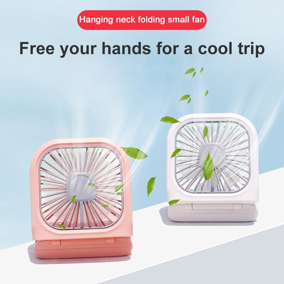 F20 Electroplating Handheld Fan Portable Desktop Folding Mute USB Hanging Neck Fan (Pink)