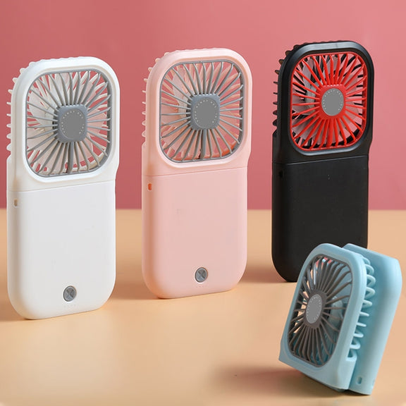 F20 Electroplating Handheld Fan Portable Desktop Folding Mute USB Hanging Neck Fan (Pink)