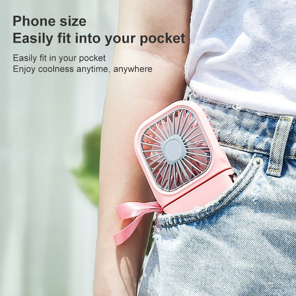 F20 Electroplating Handheld Fan Portable Desktop Folding Mute USB Hanging Neck Fan (Pink)