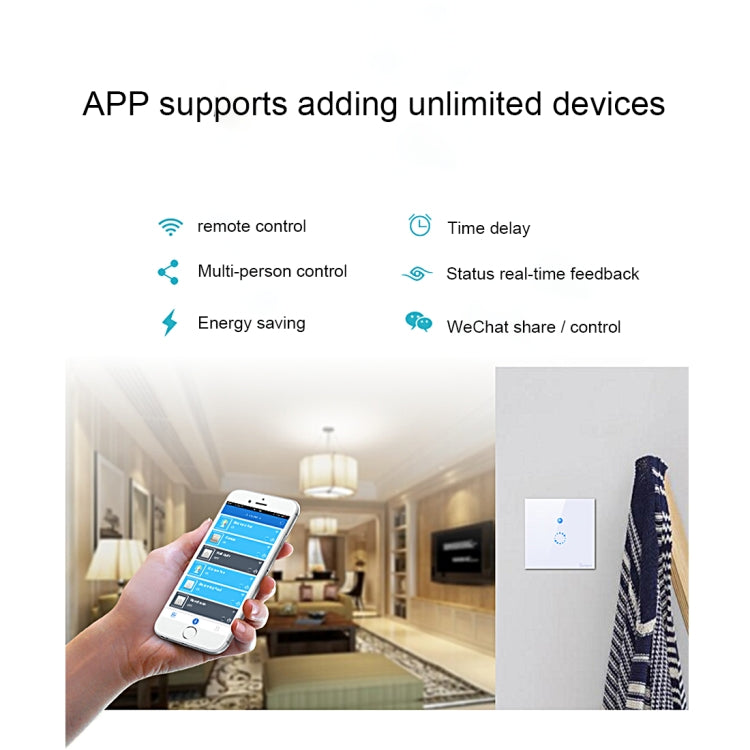 Sonoff  Touch 86mm 1 Gang Tempered Glass Panel Wall Switch Smart Home Light Touch Switch, Compatible with Alexa and Google Home, AC 90V-250V 400W 2A - Smart Socket by PMC TechLife | Online Shopping South Africa | PMC TechLife