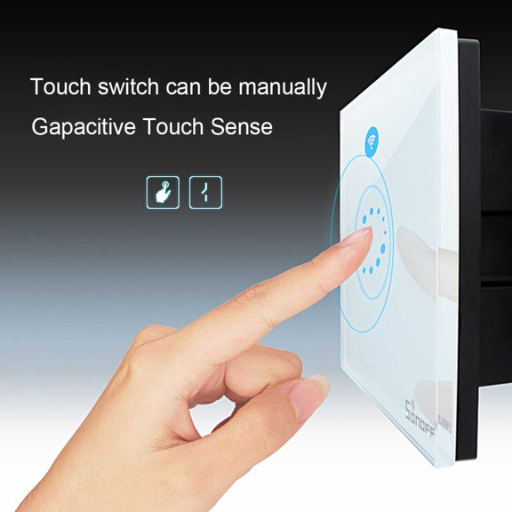 Sonoff  Touch 120mm 1 Gang Tempered Glass Panel Wall Switch Smart Home Light Touch Switch, Compatible with Alexa and Google Home, AC 90V-250V 400W 2A