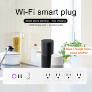 2 x USB Ports + 4 x US Plug Jack WiFi Remote Control Smart Power Socket Works with Alexa & Google Home, Cable Length: 1.5m, AC 110-240V, US Plug