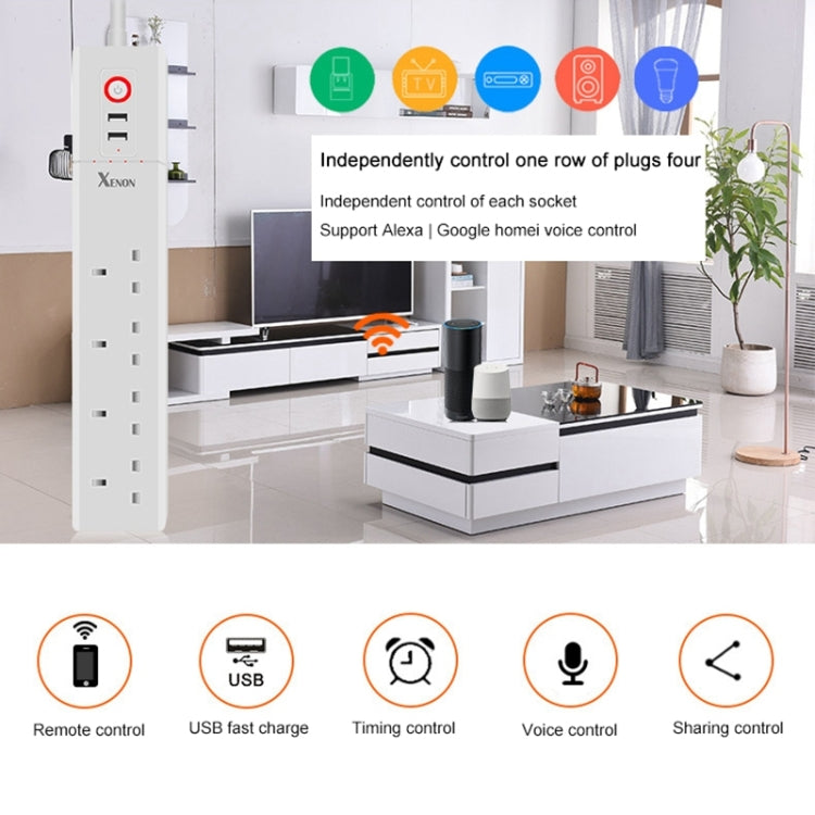 2 x USB Ports + 4 x UK Plug Jack WiFi Remote Control Smart Power Socket Works with Alexa & Google Home, Cable Length: 1.8m, AC 90-265V, UK Plug - Smart Socket by PMC TechLife | Online Shopping South Africa | PMC TechLife