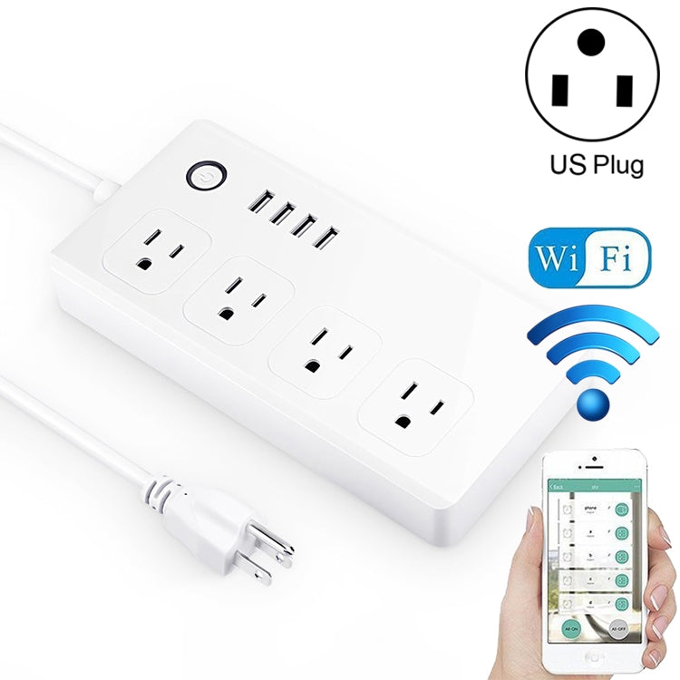 4 x USB Ports + 4 x US Plug Jack WiFi Remote Control Smart Power Socket Works with Alexa & Google Home, AC 110-240V, US Plug - Smart Socket by PMC TechLife | Online Shopping South Africa | PMC TechLife