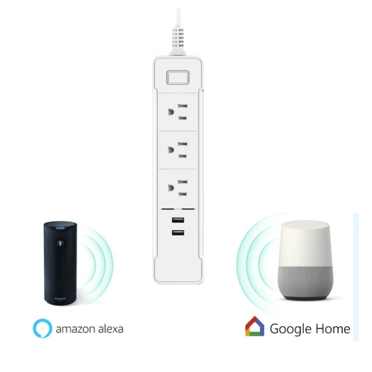 C198A 2 USB Ports + 3 US Sockets WiFi Smart Power Plug Socket, Compatible with Alexa and Google Home, AC 110V-240V, US Plug(White) - Smart Socket by PMC TechLife | Online Shopping South Africa | PMC TechLife