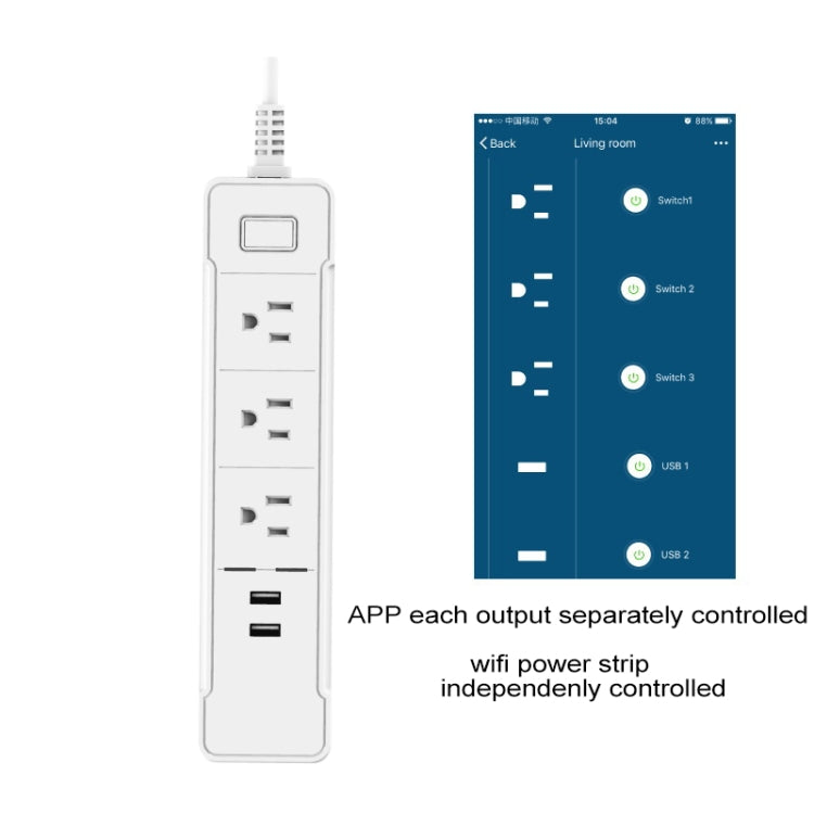 C198A 2 USB Ports + 3 US Sockets WiFi Smart Power Plug Socket, Compatible with Alexa and Google Home, AC 110V-240V, US Plug(White) - Smart Socket by PMC TechLife | Online Shopping South Africa | PMC TechLife