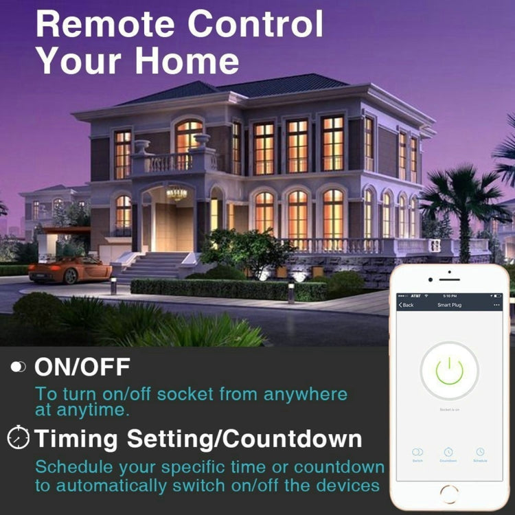 JH-G09U 15A 2.4GHz WiFi Control Hubless Smart Home Power Socket Works with Alexa  & Google Home, AC 100-240V, US Plug (White)