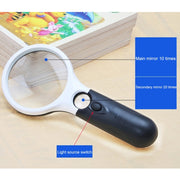 Reading Visual Magnifier with 3 LED Light, Mini Portable 3-45X Handheld Reading Visual Magnifier with 3 LED Light(White)