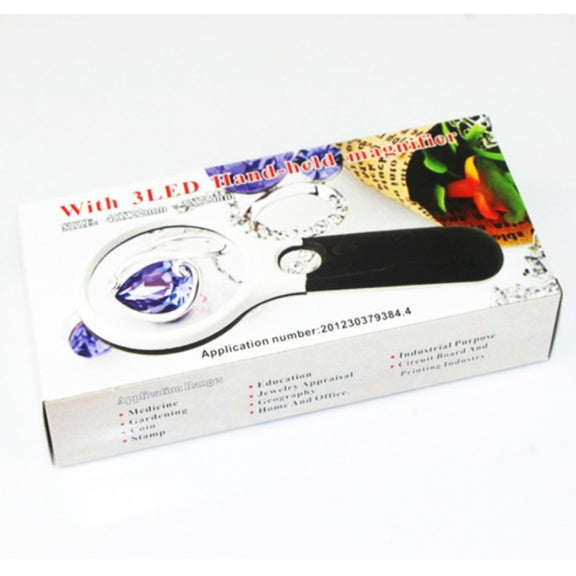 Reading Visual Magnifier with 3 LED Light, Mini Portable 3-45X Handheld Reading Visual Magnifier with 3 LED Light(White)