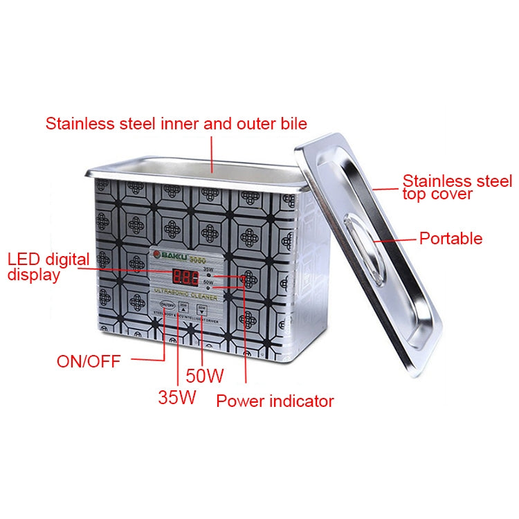 BAKU BK-3050 35W / 50W Adjustable 0.8L LCD Display Ultrasonic Cleaner, AC 110V - free shipping - PMC TechLife - Order now!