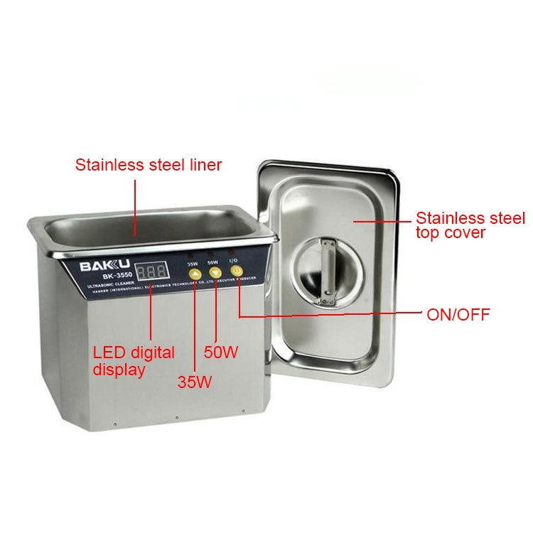 BAKU BK-3550 35W / 50W Adjustable 0.8L LCD Display Ultrasonic Cleaner, AC 220V, EU Plug - free shipping - PMC TechLife - Order now!