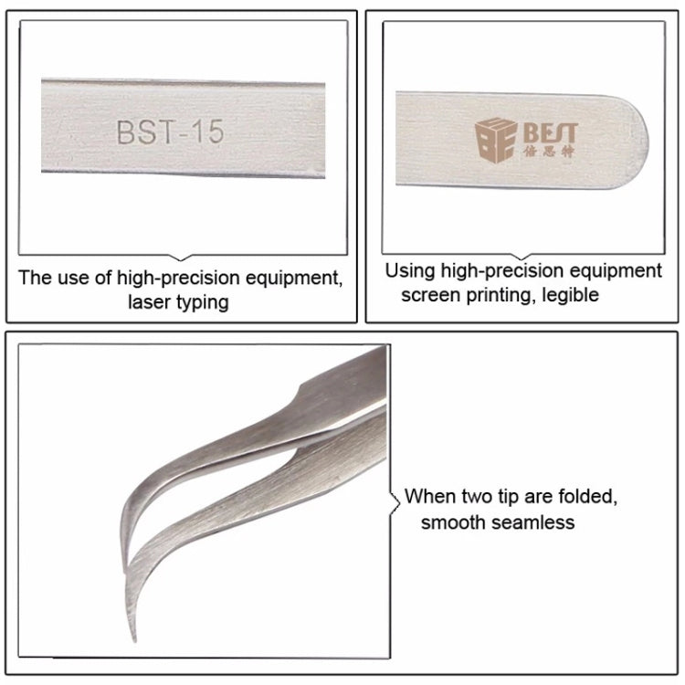BEST BST-15L Brushed stainless steel tweezers - Tweezers by BEST | Online Shopping South Africa | PMC TechLife | Buy Now Pay Later Mobicred
