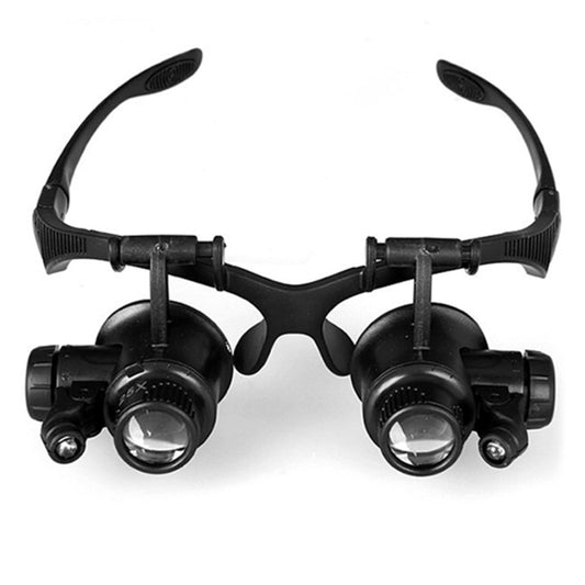 10X 15X 20X 25X Double Eye Glasses Lens Jeweler Watch Repair Head Magnifier with 2 LED Lights(Black) - free shipping - PMC Jewellery - Order now!