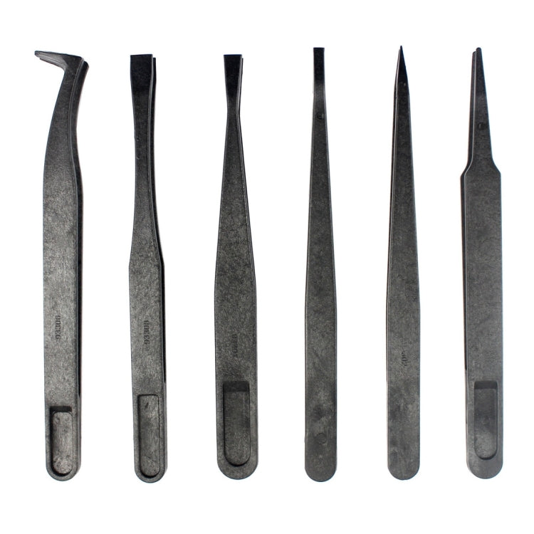 JF-S6in1 6 in 1 Anti-static Carbon Fiber Straight and Curved Tip Tweezers(Black) - Tweezers by JIAFA | Online Shopping South Africa | PMC TechLife | Buy Now Pay Later Mobicred
