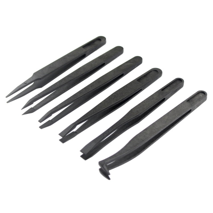 JF-S6in1 6 in 1 Anti-static Carbon Fiber Straight and Curved Tip Tweezers(Black) - Tweezers by JIAFA | Online Shopping South Africa | PMC TechLife | Buy Now Pay Later Mobicred