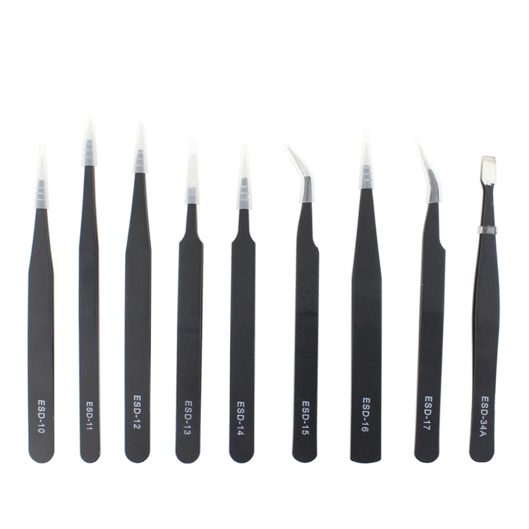 JIAFA JF-8118 9 in 1 Anti-static Precision Tweezers Set with Bag(Black) - Tweezers by JIAFA | Online Shopping South Africa | PMC TechLife | Buy Now Pay Later Mobicred