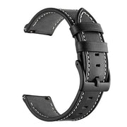 For Garmin Forerunner 265 / 255 / Vivoactive 4 / Venu 2 22mm Stitching Black Buckle Genuine Leather Watch Band (Black)