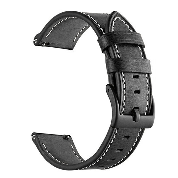 For Garmin Forerunner 265 / 255 / Vivoactive 4 / Venu 2 22mm Stitching Black Buckle Genuine Leather Watch Band (Black)
