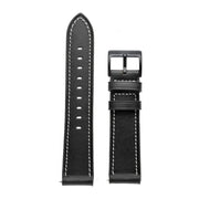 For Garmin Forerunner 265 / 255 / Vivoactive 4 / Venu 2 22mm Stitching Black Buckle Genuine Leather Watch Band (Black)