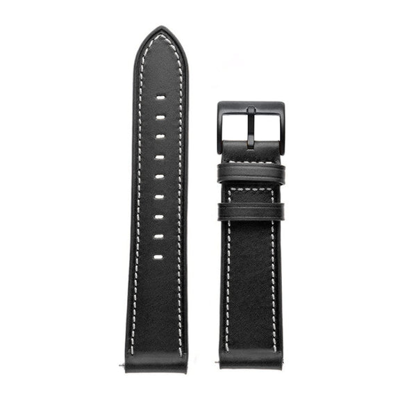 For Garmin Forerunner 265 / 255 / Vivoactive 4 / Venu 2 22mm Stitching Black Buckle Genuine Leather Watch Band (Black)