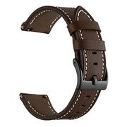 For Garmin Forerunner 265 / 255 / Vivoactive 4 / Venu 2 22mm Stitching Black Buckle Genuine Leather Watch Band (Coffee)