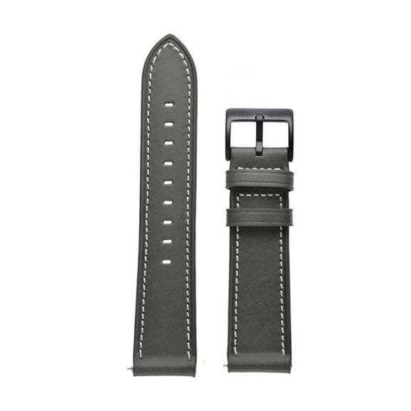 For Garmin Forerunner 265 / 255 / Vivoactive 4 / Venu 2 22mm Stitching Black Buckle Genuine Leather Watch Band (Grey)