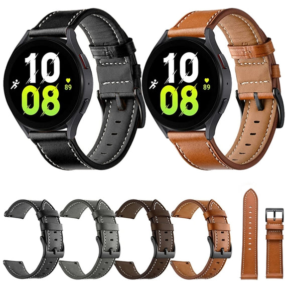 For Garmin Forerunner 265 / 255 / Vivoactive 4 / Venu 2 22mm Stitching Black Buckle Genuine Leather Watch Band (Black)