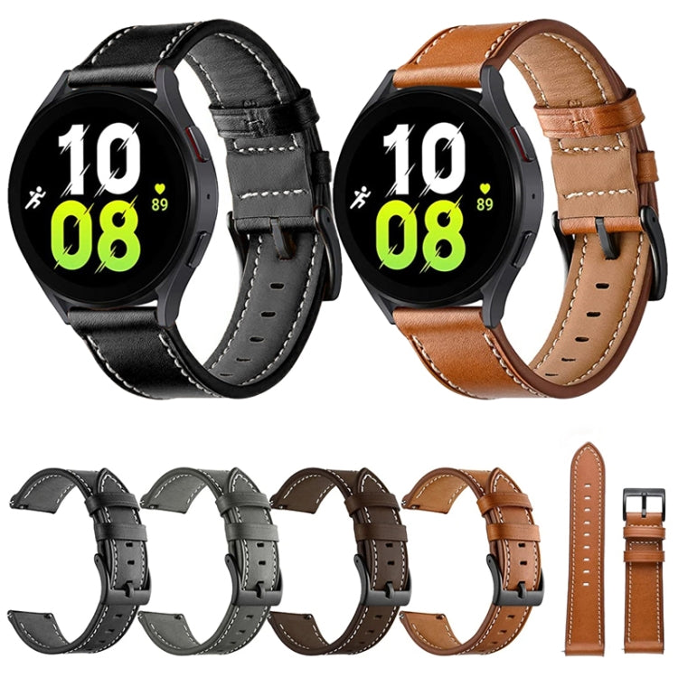 For Garmin Forerunner 265 / 255 / Vivoactive 4 / Venu 2 22mm Stitching Black Buckle Genuine Leather Watch Band (Brown) - Watch Bands by PMC TechLife | Online Shopping South Africa | PMC TechLife